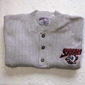 Buffalo Sabres NHL Mens Sweater Pullover Large Gray Button Neck Long Sleeve